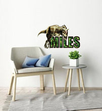 Load image into Gallery viewer, Dinosaur Custom name wall decal, Boys Nursery Green T Rex Tyrannosaurus Dinosaurs Initial Vinyl Wall Stickers GD396