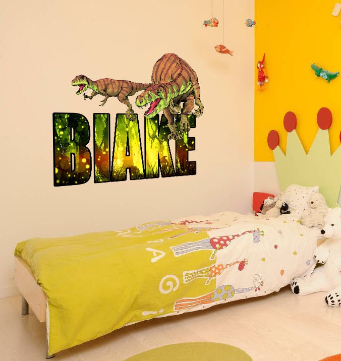 Dinosaur Raptor Custom name wall decal, Custom Name Dinosaurs Wall Decal, Kids Sticker Trex T-rex, GD397