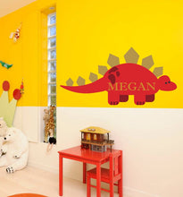 Load image into Gallery viewer, Stegosaurus Dinosaur Custom name wall decal, personalized sticker, personalized decal, nursery decal baby boy sticker, baby girl decal GD400