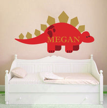 Load image into Gallery viewer, Stegosaurus Dinosaur Custom name wall decal, personalized sticker, personalized decal, nursery decal baby boy sticker, baby girl decal GD400