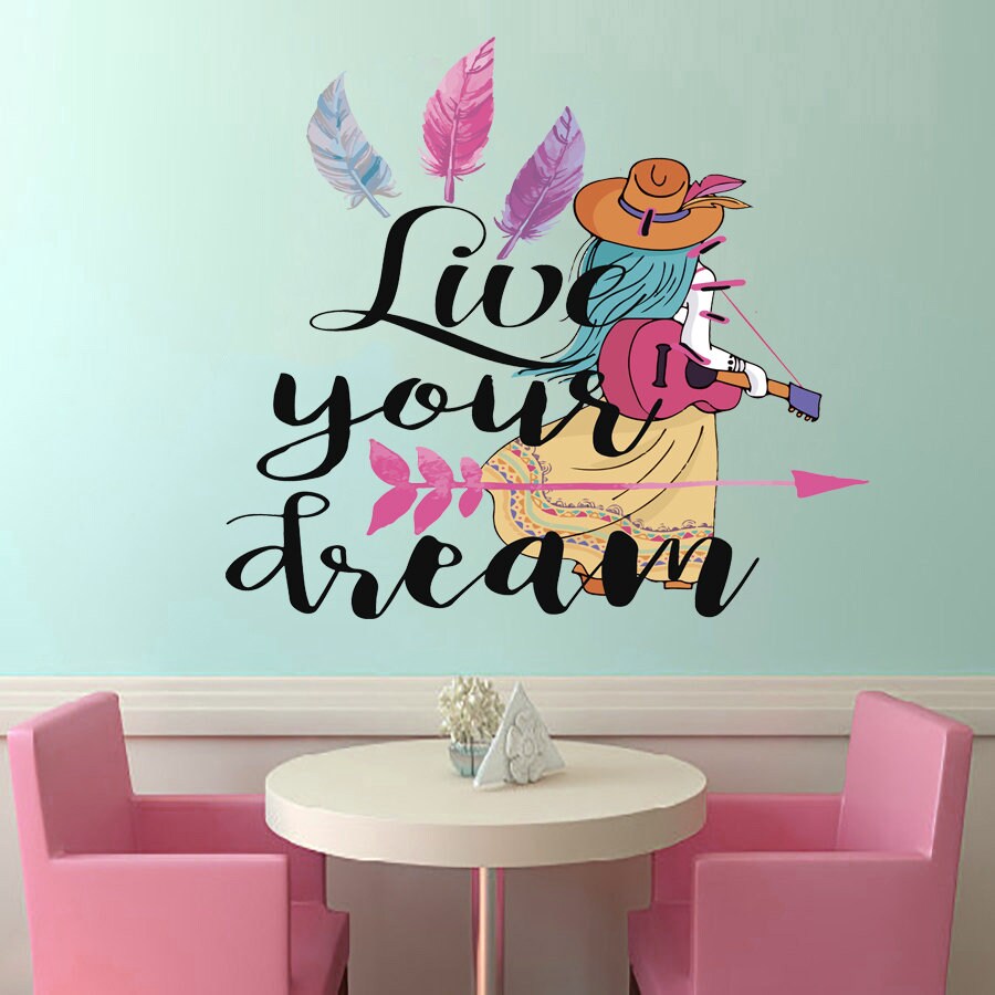 Wall decal art stickers Boho Quote Love Dream, Boho Girl Quote Love Dream Wall Decal, vinyl sticker, baby stickers-GD486