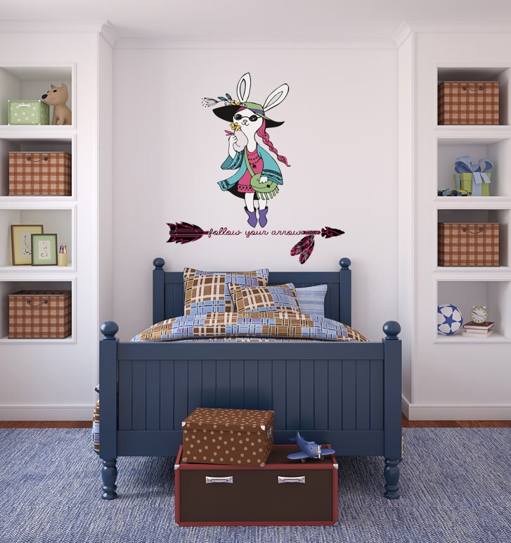 Wall decal art stickers Bohemian Girl, Childrens wall sticker Bohemian style decor, Boho Arrow vinyl sticker, baby stickers, GD488