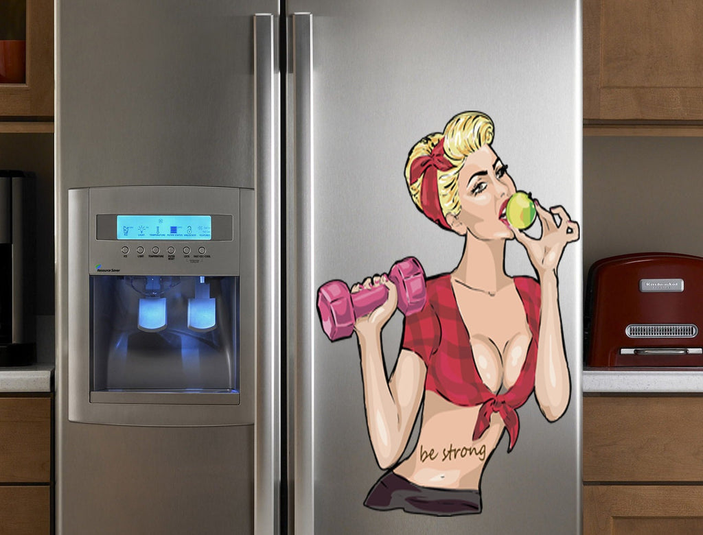 Wall Vinyl Decal Home Decor Art Sticker Woman Lifting Weights Sports Gym Fitness Retro Room Removable Stylish Mural Unique Design-GD491