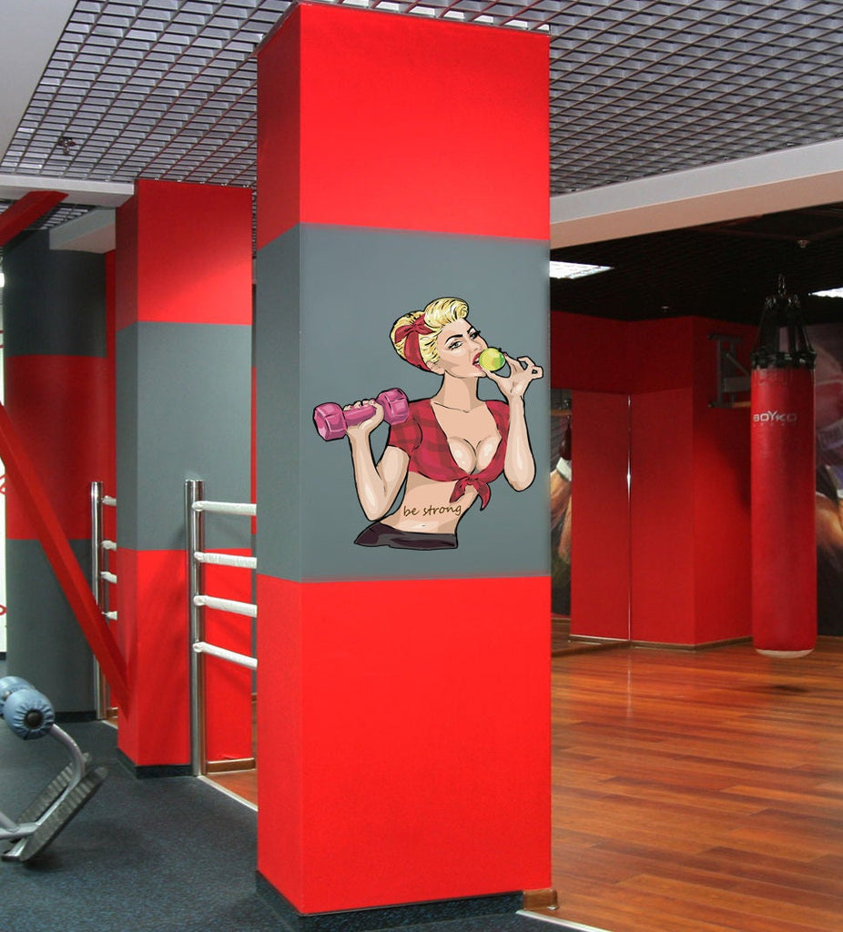 Wall Vinyl Decal Home Decor Art Sticker Woman Lifting Weights Sports Gym Fitness Retro Room Removable Stylish Mural Unique Design-GD491