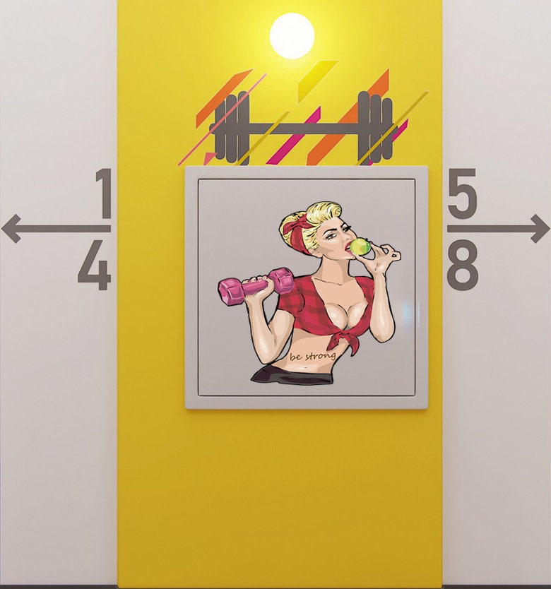 Wall Vinyl Decal Home Decor Art Sticker Woman Lifting Weights Sports Gym Fitness Retro Room Removable Stylish Mural Unique Design-GD491