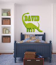 Load image into Gallery viewer, Dinosaur diplodocus Custom name wall decal, personalized sticker, personalized decal, nursery decal baby boy stickers, baby girl decal GD403