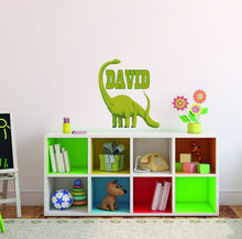 Load image into Gallery viewer, Dinosaur diplodocus Custom name wall decal, personalized sticker, personalized decal, nursery decal baby boy stickers, baby girl decal GD403