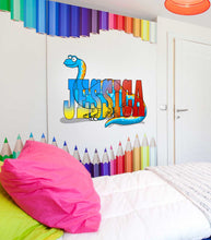 Load image into Gallery viewer, Dinosaur diplodocus Custom name wall decal, personalized sticker, personalized decal, nursery decal baby boy stickers, baby girl decal GD404