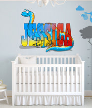 Load image into Gallery viewer, Dinosaur diplodocus Custom name wall decal, personalized sticker, personalized decal, nursery decal baby boy stickers, baby girl decal GD404