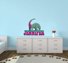Load image into Gallery viewer, Dinosaur diplodocus Custom name wall decal, personalized sticker, personalized decal, nursery decal baby boy stickers, baby girl decal GD405