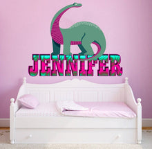 Load image into Gallery viewer, Dinosaur diplodocus Custom name wall decal, personalized sticker, personalized decal, nursery decal baby boy stickers, baby girl decal GD405