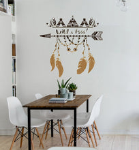 Load image into Gallery viewer, Wall decal art stickers Boho Arrow Feather, wall sticker Bohemian style decor, Boho Quote Wild &amp; Free vinyl sticker, baby stickers-GD498