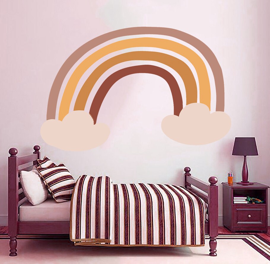 Boho Rainbow Wall Decal Clouds Kids Room Decor, Boho Cloud vinyl sticker, baby stickers, Girl decal, Boy decals-GD508