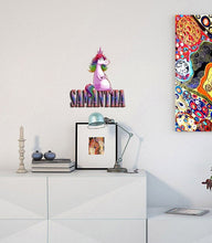 Load image into Gallery viewer, Unicorn Custom name wall decal, 3d unicorn wall, living room decor, unicorn room decor for girls bedroom, wall decor, baby girl decal GD420