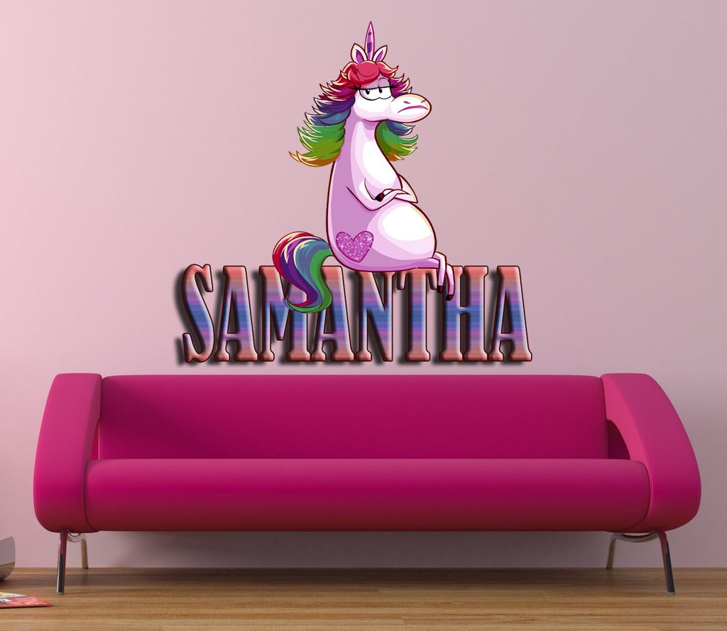 Unicorn Custom name wall decal, 3d unicorn wall, living room decor, unicorn room decor for girls bedroom, wall decor, baby girl decal GD420