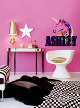 Load image into Gallery viewer, Unicorn Custom name wall decal, personalized sticker, toddler room decor for girls, wall stickers for kids, unicorn wall stickers GD421