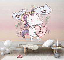Load image into Gallery viewer, Unicorn Custom name wall decal, personalized sticker, wall decals for girls bedroom , wall decoration, unicorn stickers for wall GD423