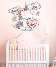 Load image into Gallery viewer, Unicorn Custom name wall decal, personalized sticker, wall decals for girls bedroom , wall decoration, unicorn stickers for wall GD423