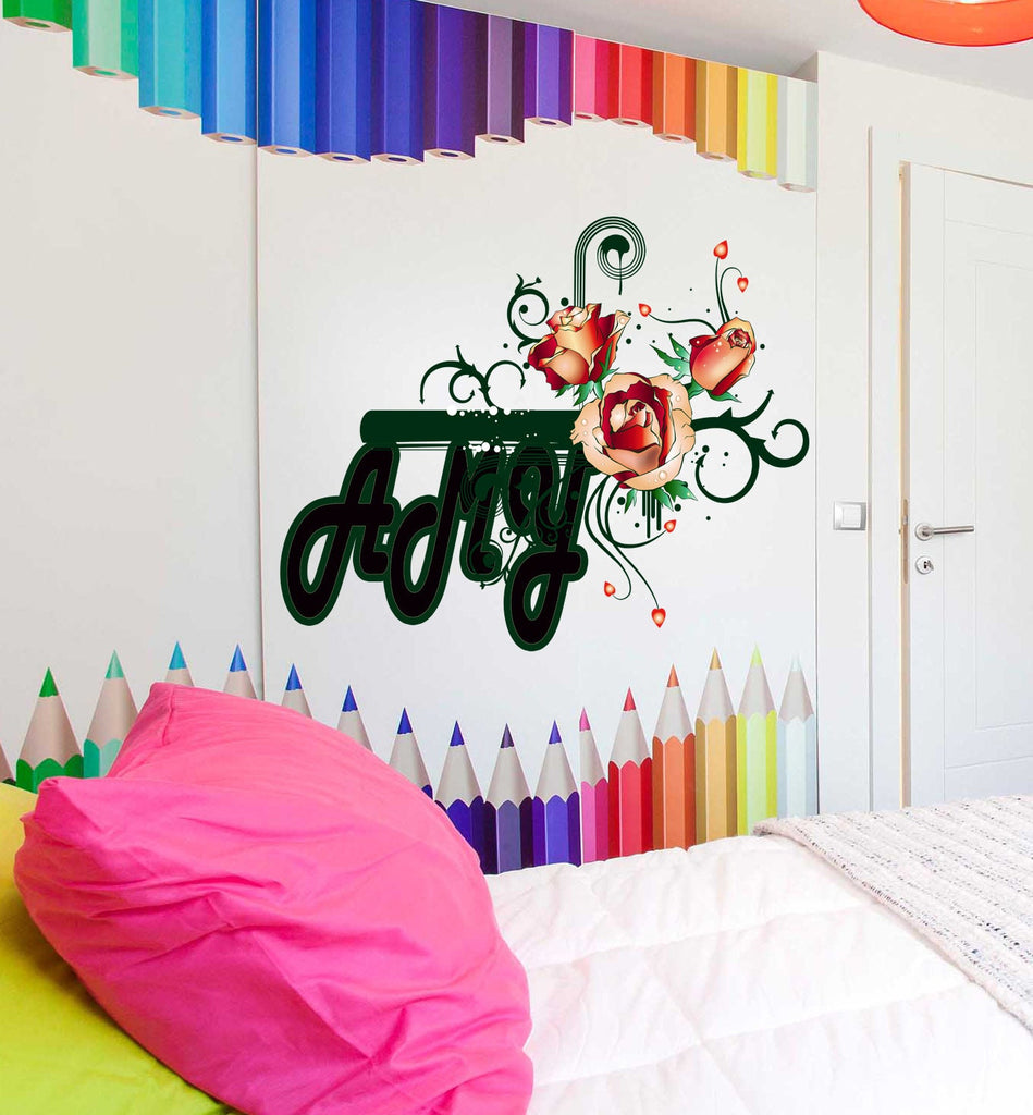 Rose Sticker-Custom Name Wall Decal - Rose Decals for Wall - Peony Rose -Bathroom Flower Decor (wall decals peel and stick) GD429