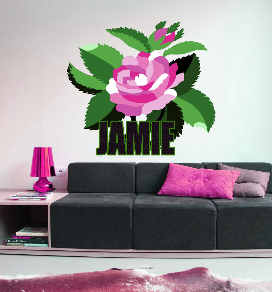 Rose Sticker-Custom Name Wall Decal - Rose Decals for Wall - Peony Rose-Bathroom Flower Decor (wall decals peel and stick) GD431