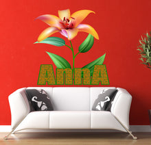 Load image into Gallery viewer, Lilies Flower custom name stickers, flower wall decor, personalized decal, flower decals, wall art bedroom GD439