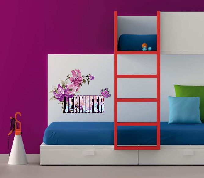 Lilies custom wall decal, purple flower wall stickers, 3d flower wall decor, lily flower wall stickers wall decor living room - GD443