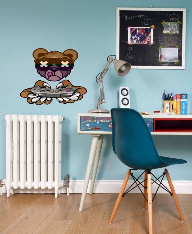 Bear Gamer Game Controller Wall Decal, Childrens wall sticker Player Gamester decor, Joystick vinyl sticker Bear Wall stickers-GD522