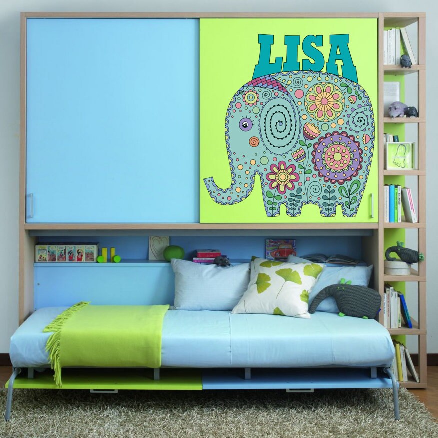 Mandala Elephant Custom name wall decal, personalized sticker, personalized decal, nursery decal baby boy stickers, baby girl decal GD448