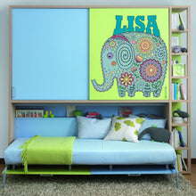 Load image into Gallery viewer, Mandala Elephant Custom name wall decal, personalized sticker, personalized decal, nursery decal baby boy stickers, baby girl decal GD448