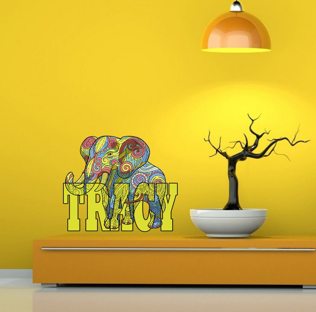 Mandala Elephant Custom name wall decal, personalized sticker, personalized decal, nursery decal baby boy stickers, baby girl decal GD449