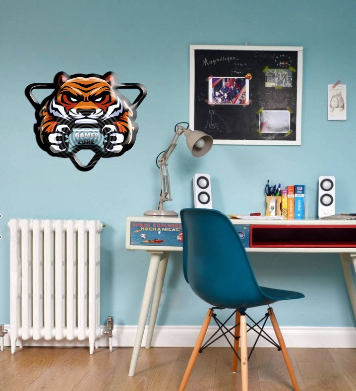 tiger decals, tiger wall stickers for bedroom, sticker Player Tiger decor, Joystick vinyl sticker, games stickers Computer games decal