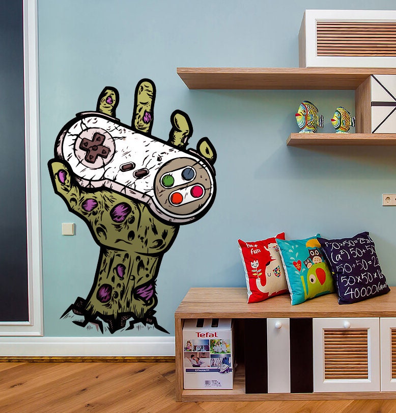 Zombie hand game controller Wall Decal, Zombie hand game controller Wall stickers, zombie xbox joystick decal, Video Game Wall Decals- GD538