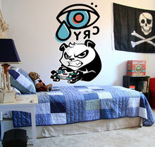 Load image into Gallery viewer, Wall decal Gamer Panda art stickers Eye, Children's wall sticker Player décor, Joystick vinyl sticker, games stickers r games decal, GD542