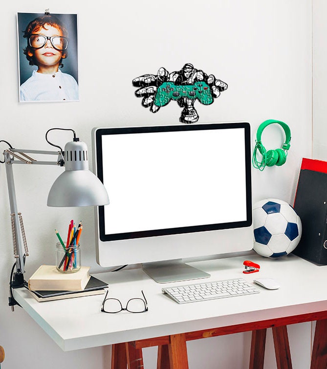 Wall decal Gamer Boy art puzzel stickers, Childrens wall sticker Decor, Joystick vinyl sticker, games stickers Computer games decal- GD554