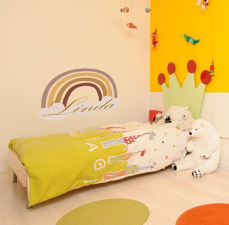 Boho Rainbow Custom Name Wall Decal Girls Wall Decor, Custom Name Removable Nursery Wall Decal for Girls Mural Wall Decal for Kids-GD572