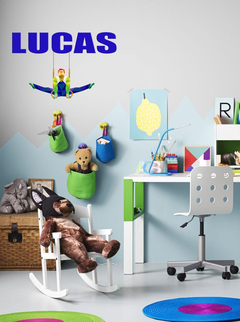 Artistic gymnastics Athlete Polygonal Wall decal customize name, Gymnastics Polygonal Wall stickers, Gymnastics Wall Decal, GD587