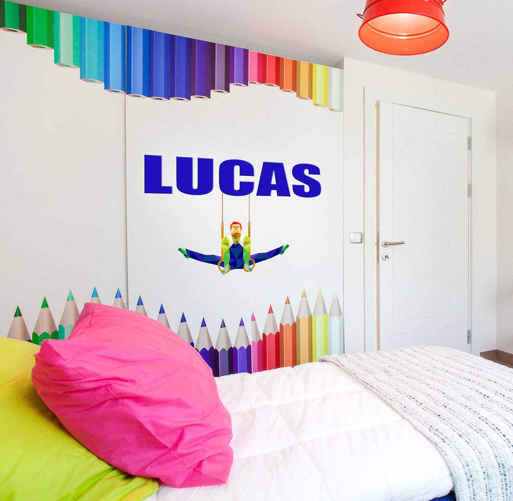 Artistic gymnastics Athlete Polygonal Wall decal customize name, Gymnastics Polygonal Wall stickers, Gymnastics Wall Decal, GD587