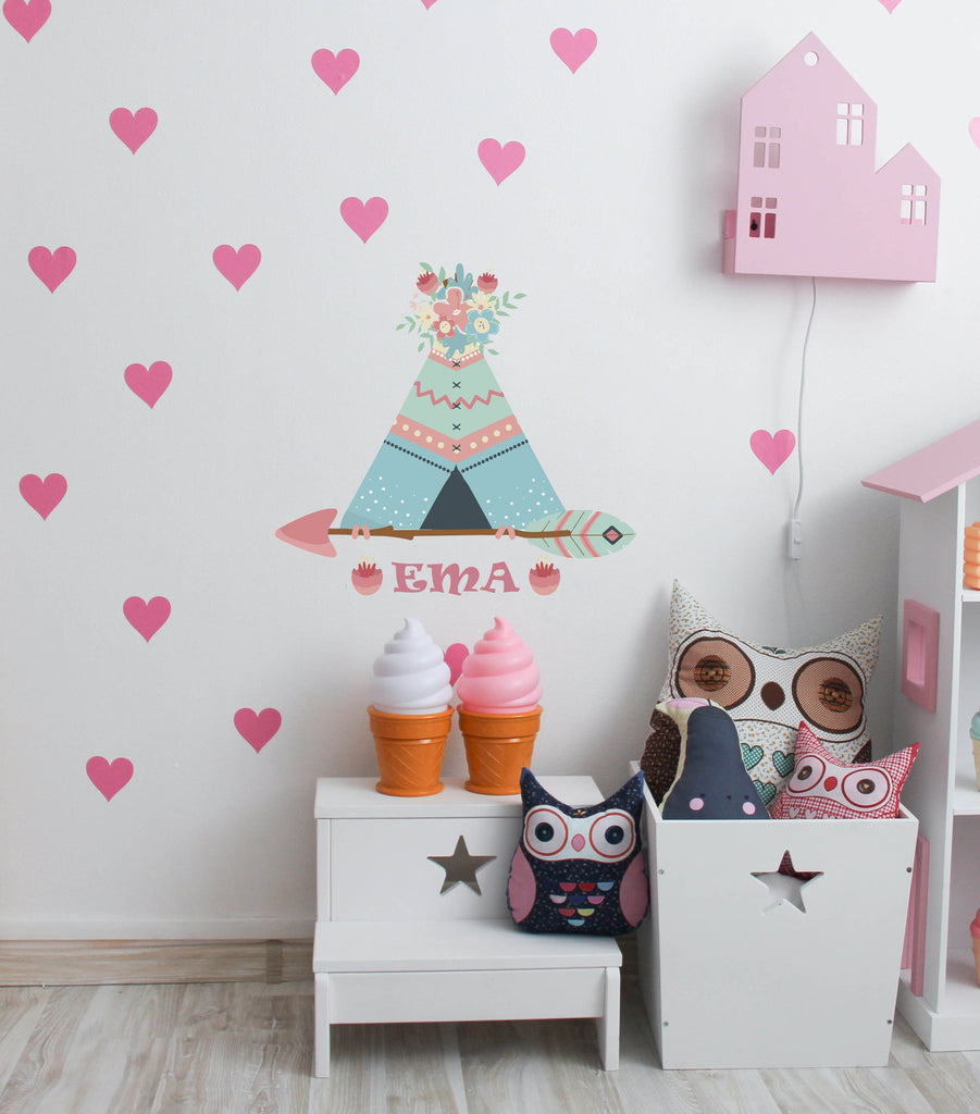 The Boho Design colorful Tents Wall Vinyl Decal. Tent Sticker Nursery. Adhesive Tribal TeePee for Kids Baby Nordic Bedroom Decoration-GD588