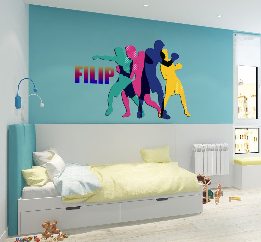 Custom Boxer Wall Decal Personalized Sports Vinyl Sticker Boxing Gym Kids Room Decor, wall decor living room, boho wall decal-GD595