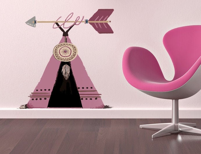 Wall decal art stickers Boho Wigwam, Childrens wall sticker Bohemian style decor, Boho Arrow vinyl sticker, baby stickers, baby girl decal