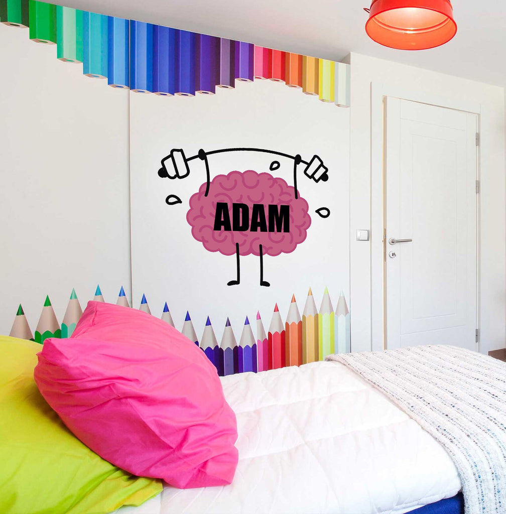 Vinyl Wall Art Decal Brain Muscle Barbell Wall Decal Customize Creative Desgin for Home Fitness club, GYM, Decoration Sticker-GD596