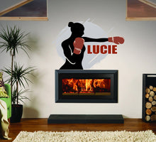 Load image into Gallery viewer, Boxing Girl Custom name wall decal, Girl Kickboxing Boxing MMA Wall Decal, personalized boxing wall art as gift for a girl GD597