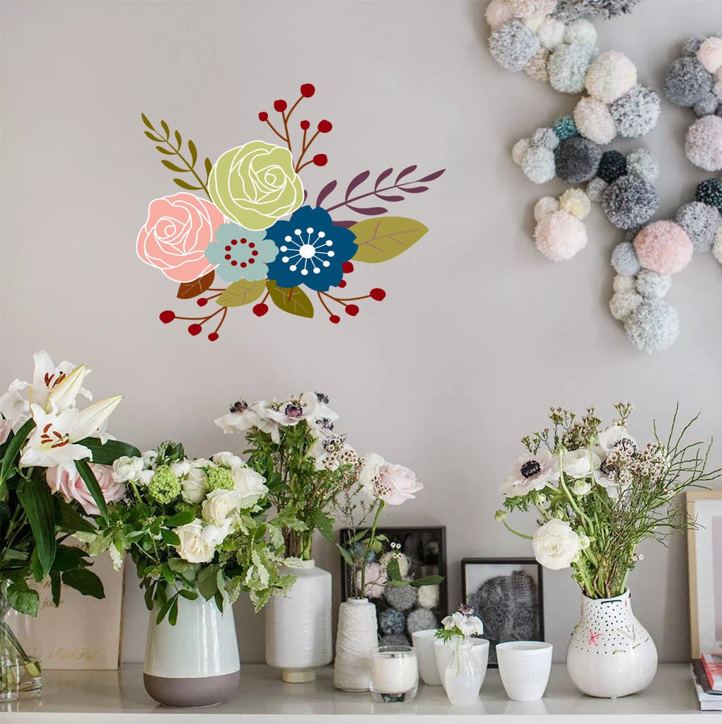 Vintage Peony Wall Decal Flowers Leaves Peel Stick Wall Decal Sticker Nursery Decor,Bedroom Living Room Art,custom stickers GD600
