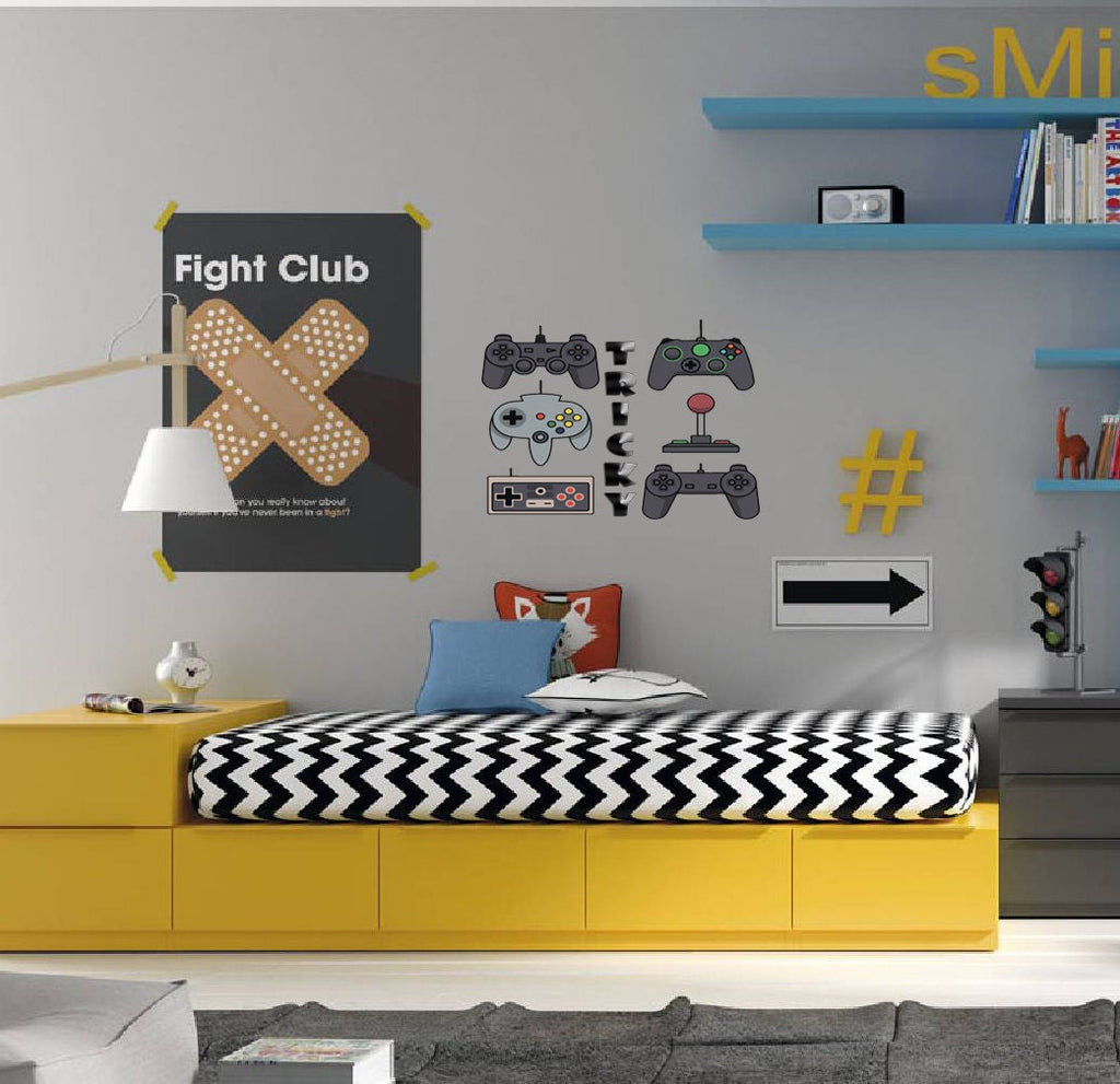 Wall Vinyl Decal Home Decor Art Sticker 3D Personalized Name Boy Girl Gamer Controller Video Game Studio Teen Nursery Play Room Decal- GD612