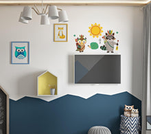 Load image into Gallery viewer, Boho Raccoon Owl Wall Decal, Wall sticker Bohemian style decor, Boho Arrows vinyl sticker, baby stickers Animals decal Boho Sun, GD615