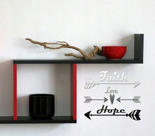 Load image into Gallery viewer, Faith, Love, Hope Wall Decal Quote, Vinyl Lettering with Arrow, Adventure Quote heart Wall Decal Sticker Tribal Theme Room Decor-GD496