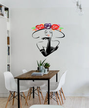 Load image into Gallery viewer, Wall decal art stickers Vintage Girl Woman, Wall sticker Vintage style decor, Vintage Woman Hat vinyl sticker, baby stickers Flowers Hat