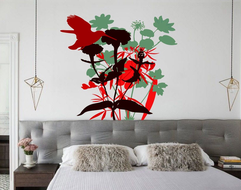 Vintage Flowers Leaves Peel Stick Wall Decal Sticker, Boho Plant Nursery Decoration Girls Bedroom, Teen Kids Room Home Kitchen Decor Gift