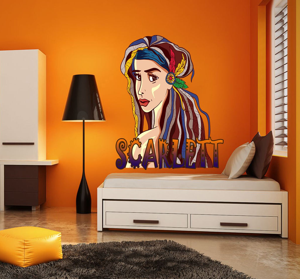 Wall decal art stickers Bohemian Girl, personalized sticker, personalized decal, Bohemian style, nursery decal baby stickers, decal Indian
