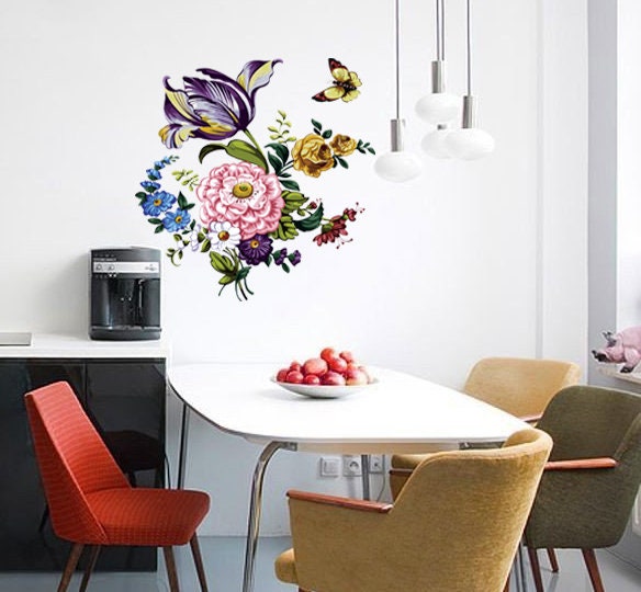 Watercolor Peony Wall Decal, Blooming Peony Floral Flowers Sticker for Girls Bedroom Wedding Party Decoration-GD632